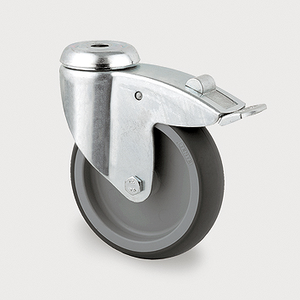 Roulette pivotante à frein roue caoutchouc thermoplastique - trou central