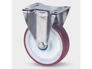 Roulette inox fixe roue polyuréthane rouge - platine